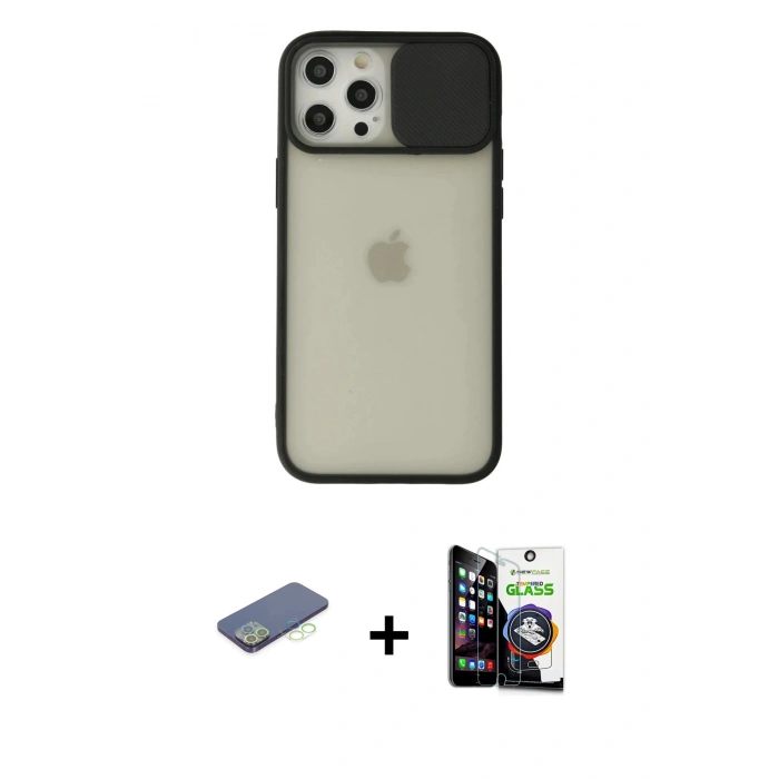 MARSİLYAN™- iPhone 12 Pro Max Kılıf Vadi Çizgi - Şeffaf Temperli Cam Ekran Koruyucu + Renkli Kamera Lens Koruma Cam - YL