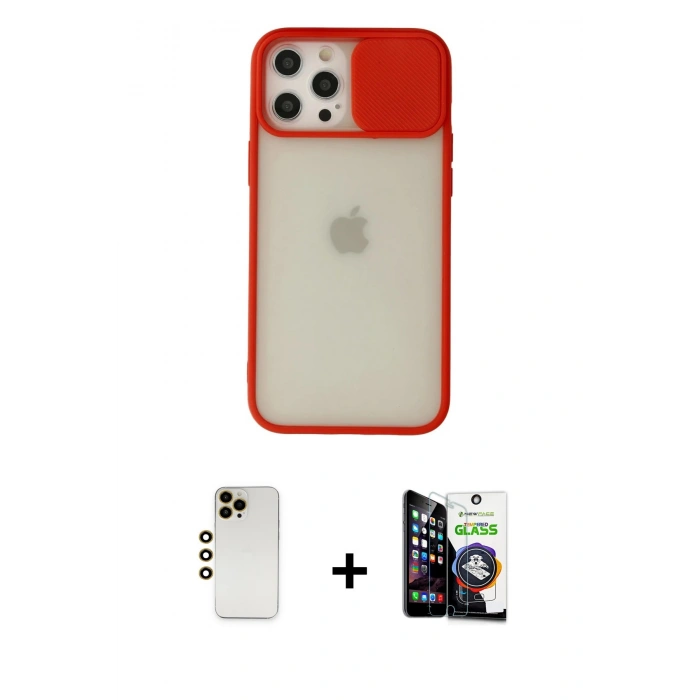 MARSİLYAN™- iPhone 12 Pro Max Kılıf Vadi Çizgi - Şeffaf Temperli Cam Ekran Koruyucu + Shine Kamera Lens - GD