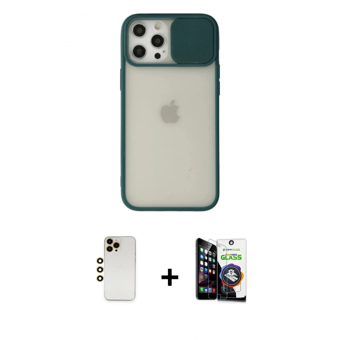 MARSİLYAN™- iPhone 12 Pro Max Kılıf Vadi Çizgi - Şeffaf Temperli Cam Ekran Koruyucu + Shine Kamera Lens - GD