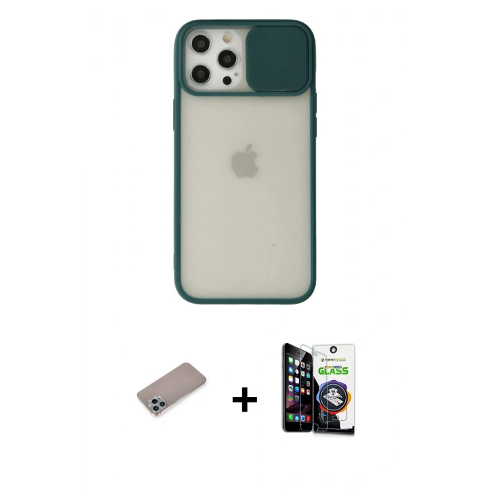 MARSİLYAN™- iPhone 12 Pro Max Kılıf Vadi Çizgi - Şeffaf Temperli Cam Ekran Koruyucu + Shine Kamera Lens Koruma Cam - SABE