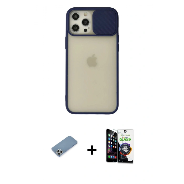 MARSİLYAN™- iPhone 12 Pro Max Kılıf Vadi Çizgi - Şeffaf Temperli Cam Ekran Koruyucu + Shine Kamera Lens Koruma Cam - GS