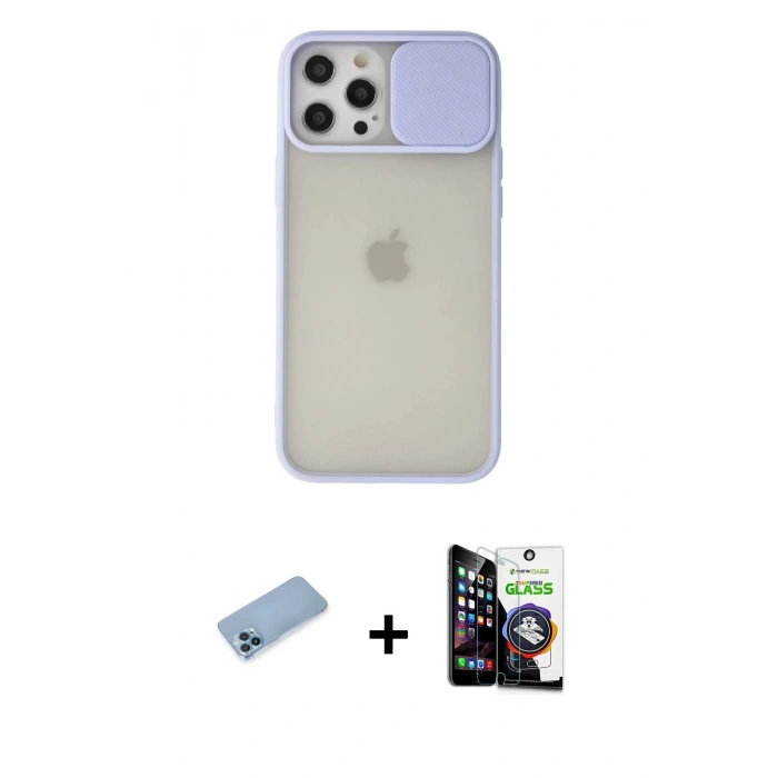 MARSİLYAN™- iPhone 12 Pro Max Kılıf Vadi Çizgi - Şeffaf Temperli Cam Ekran Koruyucu + Shine Kamera Lens Koruma Cam - MI