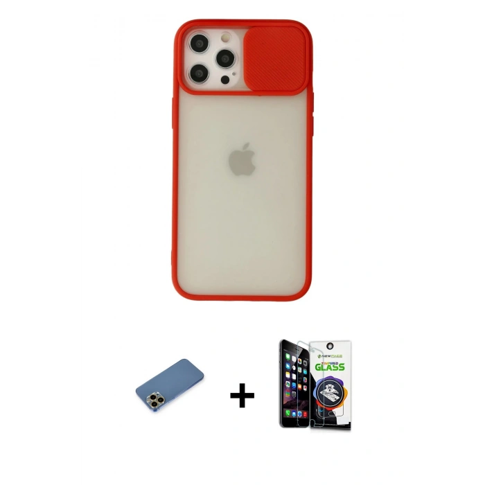 MARSİLYAN™- iPhone 12 Pro Max Kılıf Vadi Çizgi - Şeffaf Temperli Cam Ekran Koruyucu + Shine Kamera Lens Koruma Cam - GD