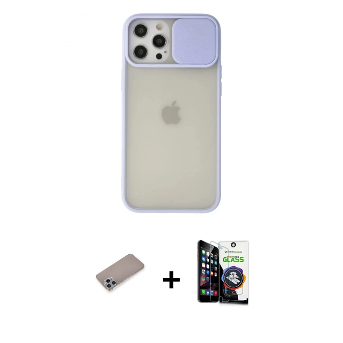 MARSİLYAN™- iPhone 12 Pro Max Kılıf Vadi Çizgi - Şeffaf Temperli Cam Ekran Koruyucu + Shine Kamera Lens Koruma Cam - SABE