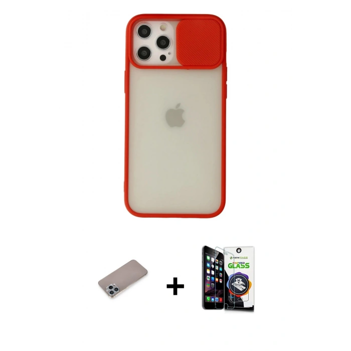 MARSİLYAN™- iPhone 12 Pro Max Kılıf Vadi Çizgi - Şeffaf Temperli Cam Ekran Koruyucu + Shine Kamera Lens Koruma Cam - SABE