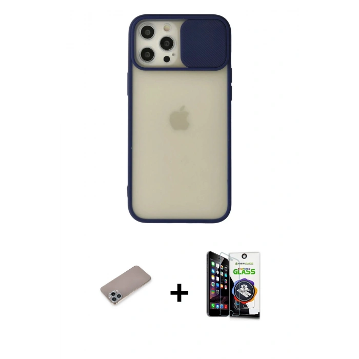 MARSİLYAN™- iPhone 12 Pro Max Kılıf Vadi Çizgi - Şeffaf Temperli Cam Ekran Koruyucu + Shine Kamera Lens Koruma Cam - SABE