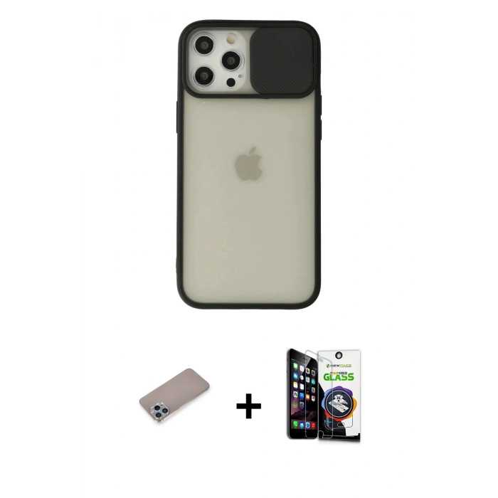 MARSİLYAN™- iPhone 12 Pro Max Kılıf Vadi Çizgi - Şeffaf Temperli Cam Ekran Koruyucu + Shine Kamera Lens Koruma Cam - SABE
