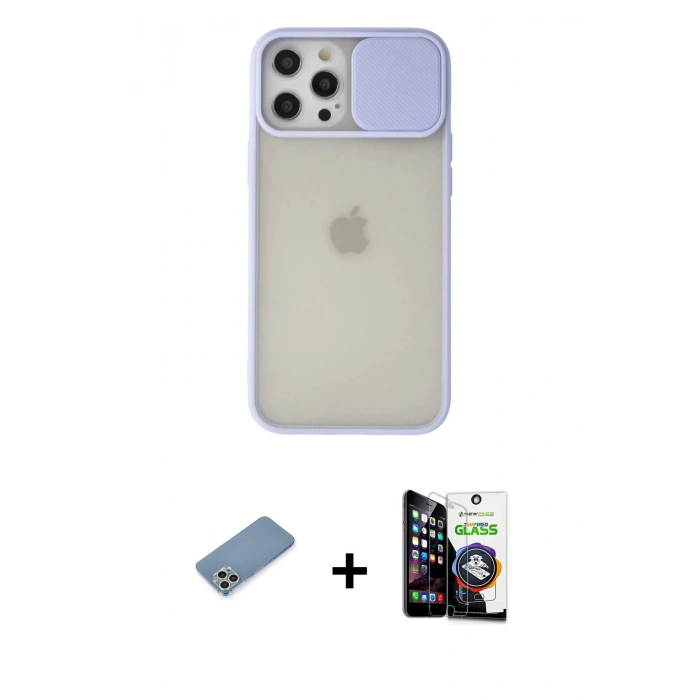 MARSİLYAN™- iPhone 12 Pro Max Kılıf Vadi Çizgi - Şeffaf Temperli Cam Ekran Koruyucu + Shine Kamera Lens Koruma Cam - GS