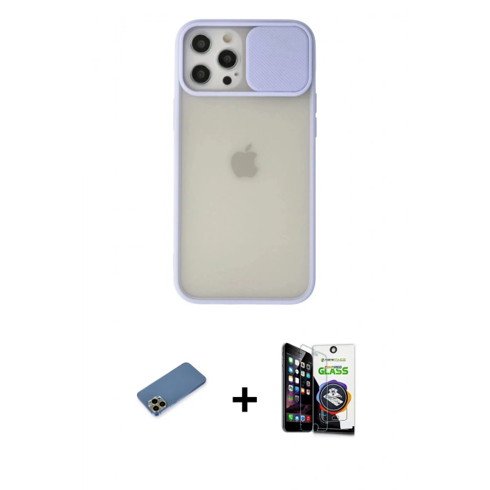 MARSİLYAN™- iPhone 12 Pro Max Kılıf Vadi Çizgi - Şeffaf Temperli Cam Ekran Koruyucu + Shine Kamera Lens Koruma Cam - GD