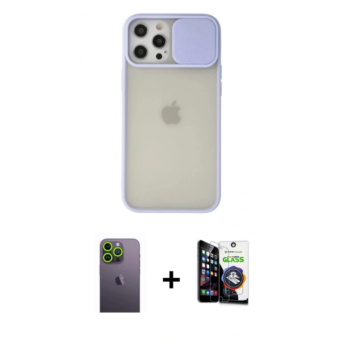 MARSİLYAN™- iPhone 12 Pro Max Kılıf Vadi Çizgi - Şeffaf Temperli Cam Ekran Koruyucu + Neon Fosforlu Kamera Lens - YL