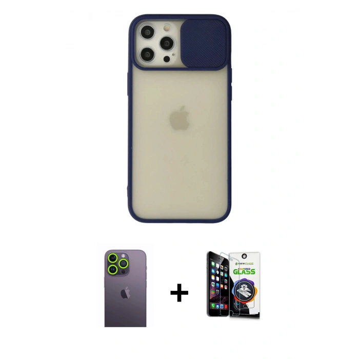 MARSİLYAN™- iPhone 12 Pro Max Kılıf Vadi Çizgi - Şeffaf Temperli Cam Ekran Koruyucu + Neon Fosforlu Kamera Lens - YL