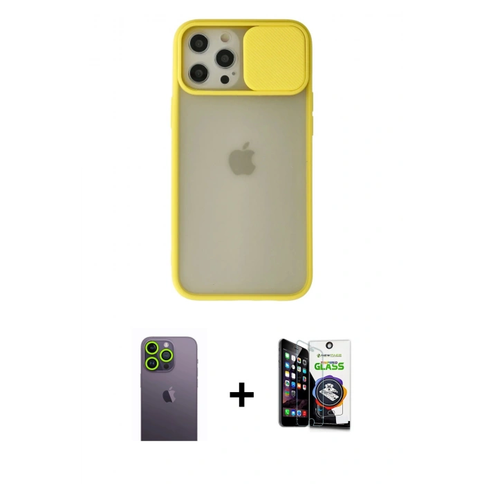 MARSİLYAN™- iPhone 12 Pro Max Kılıf Vadi Çizgi - Şeffaf Temperli Cam Ekran Koruyucu + Neon Fosforlu Kamera Lens - YL
