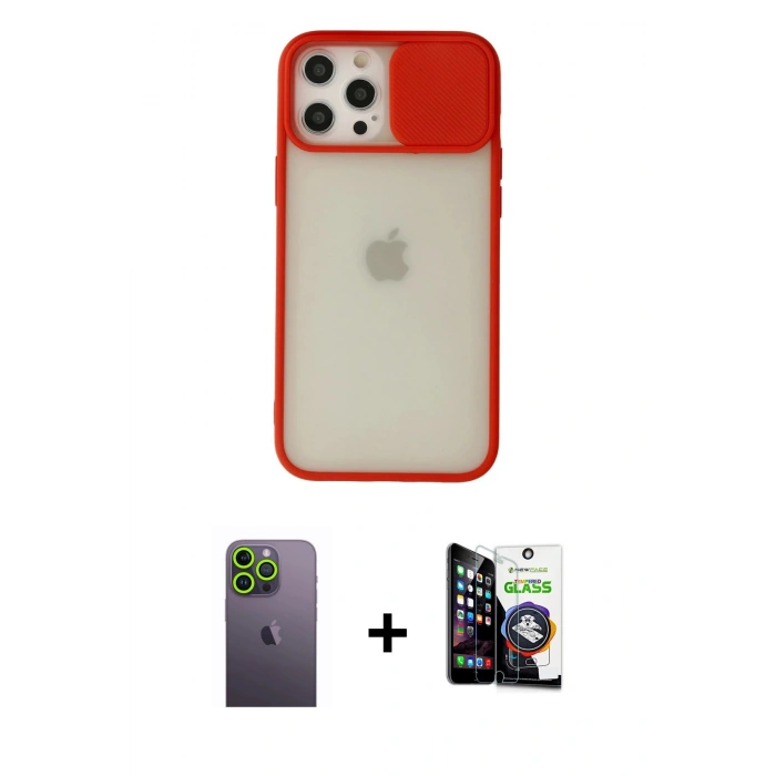 MARSİLYAN™- iPhone 12 Pro Max Kılıf Vadi Çizgi - Şeffaf Temperli Cam Ekran Koruyucu + Neon Fosforlu Kamera Lens - YL