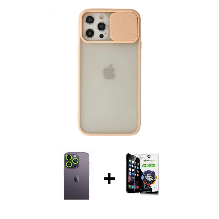 MARSİLYAN™- iPhone 12 Pro Max Kılıf Vadi Çizgi - Şeffaf Temperli Cam Ekran Koruyucu + Neon Fosforlu Kamera Lens - YL