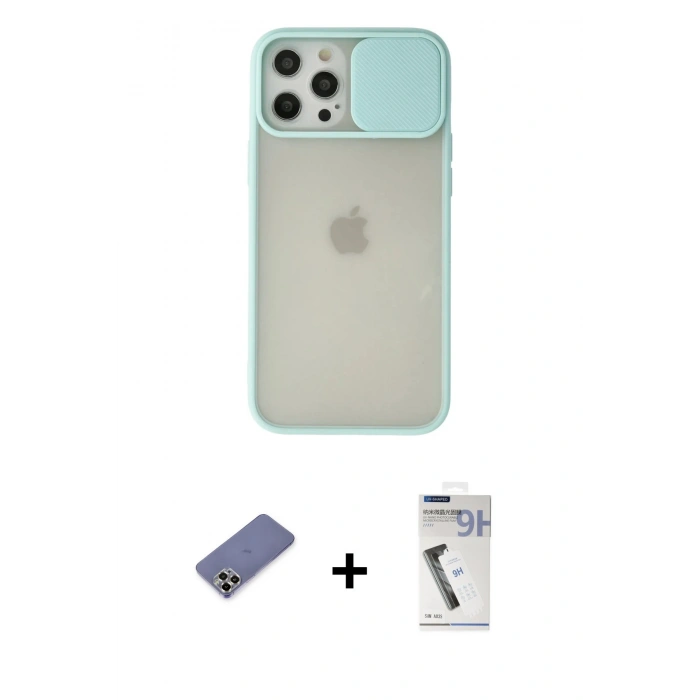 MARSİLYAN™- iPhone 12 Pro Max Kılıf Vadi Çizgi - Şeffaf Uv Polymer Nano Ekran Koruyucu + Metal Kamera Lens Koruma Cam - GD