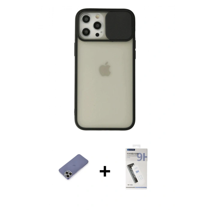 MARSİLYAN™- iPhone 12 Pro Max Kılıf Vadi Çizgi - Şeffaf Uv Polymer Nano Ekran Koruyucu + Metal Kamera Lens Koruma Cam - GD
