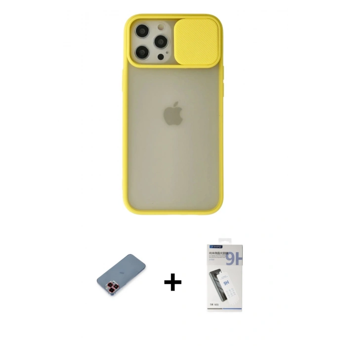 MARSİLYAN™- iPhone 12 Pro Max Kılıf Vadi Çizgi - Şeffaf Uv Polymer Nano Ekran Koruyucu + Metal Kamera Lens Koruma Cam - KI