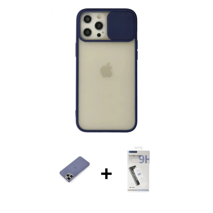 MARSİLYAN™- iPhone 12 Pro Max Kılıf Vadi Çizgi - Şeffaf Uv Polymer Nano Ekran Koruyucu + Metal Kamera Lens Koruma Cam - GD