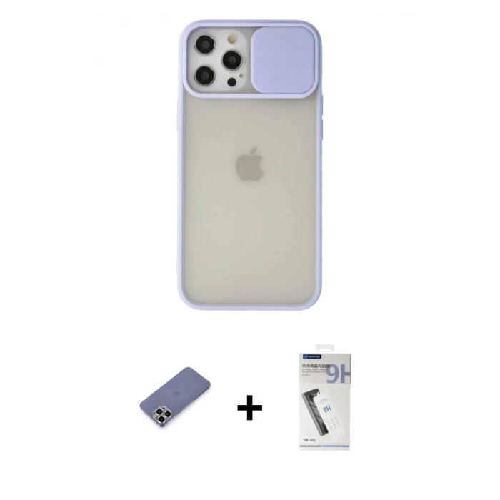 MARSİLYAN™- iPhone 12 Pro Max Kılıf Vadi Çizgi - Şeffaf Uv Polymer Nano Ekran Koruyucu + Metal Kamera Lens Koruma Cam - GD