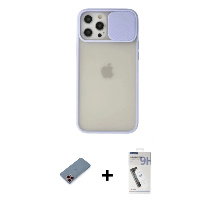 MARSİLYAN™- iPhone 12 Pro Max Kılıf Vadi Çizgi - Şeffaf Uv Polymer Nano Ekran Koruyucu + Metal Kamera Lens Koruma Cam - KI