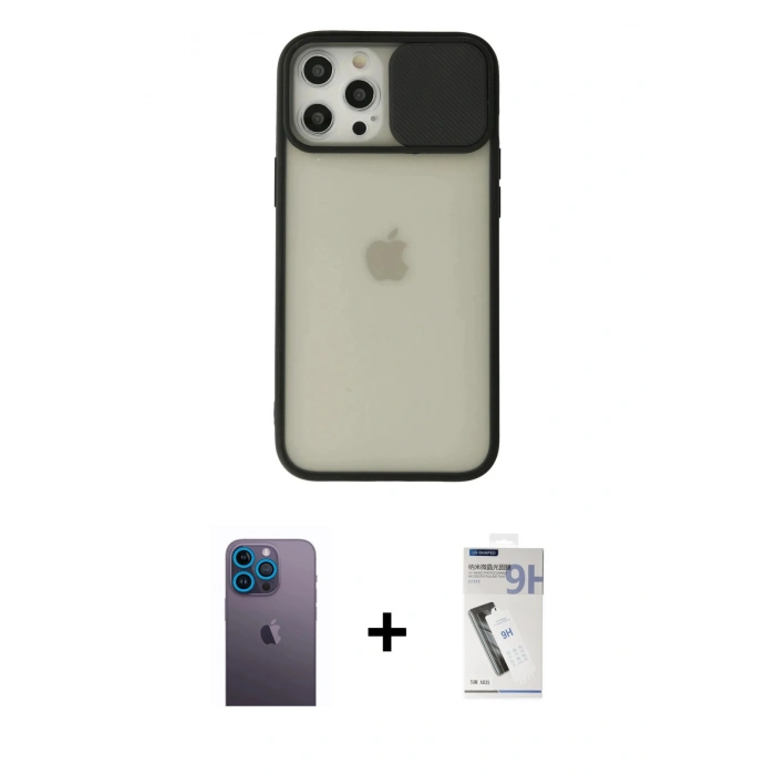 MARSİLYAN™- iPhone 12 Pro Max Kılıf Vadi Çizgi - Şeffaf Uv Polymer Nano Ekran Koruyucu + Neon Fosforlu Kamera Lens - MI