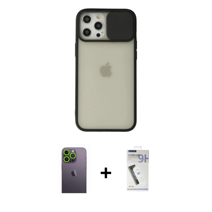 MARSİLYAN™- iPhone 12 Pro Max Kılıf Vadi Çizgi - Şeffaf Uv Polymer Nano Ekran Koruyucu + Neon Fosforlu Kamera Lens - YL