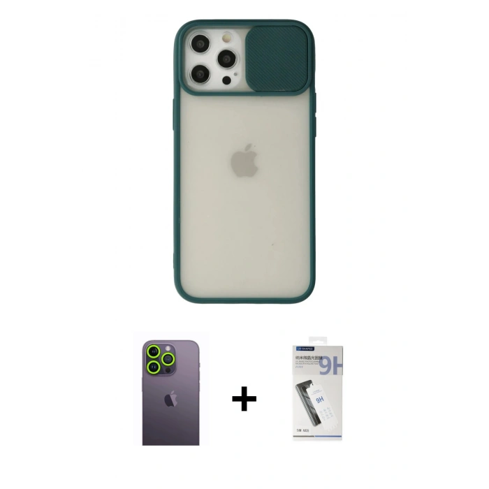 MARSİLYAN™- iPhone 12 Pro Max Kılıf Vadi Çizgi - Şeffaf Uv Polymer Nano Ekran Koruyucu + Neon Fosforlu Kamera Lens - YL