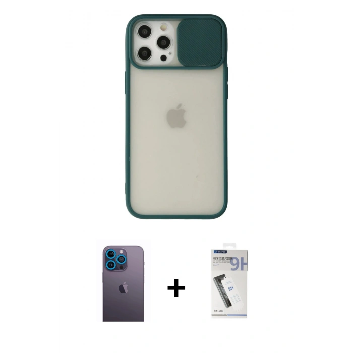 MARSİLYAN™- iPhone 12 Pro Max Kılıf Vadi Çizgi - Şeffaf Uv Polymer Nano Ekran Koruyucu + Neon Fosforlu Kamera Lens - MI