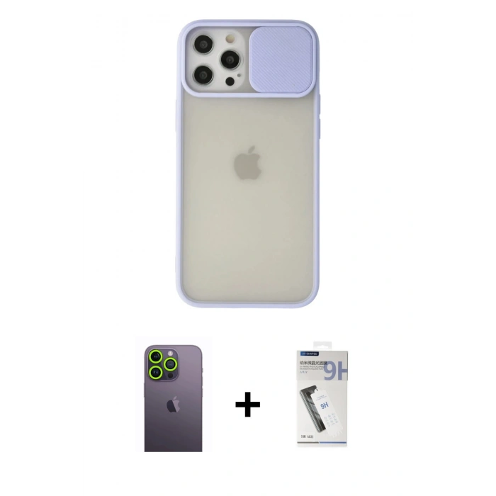 MARSİLYAN™- iPhone 12 Pro Max Kılıf Vadi Çizgi - Şeffaf Uv Polymer Nano Ekran Koruyucu + Neon Fosforlu Kamera Lens - YL