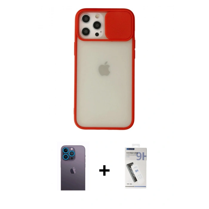 MARSİLYAN™- iPhone 12 Pro Max Kılıf Vadi Çizgi - Şeffaf Uv Polymer Nano Ekran Koruyucu + Neon Fosforlu Kamera Lens - MI