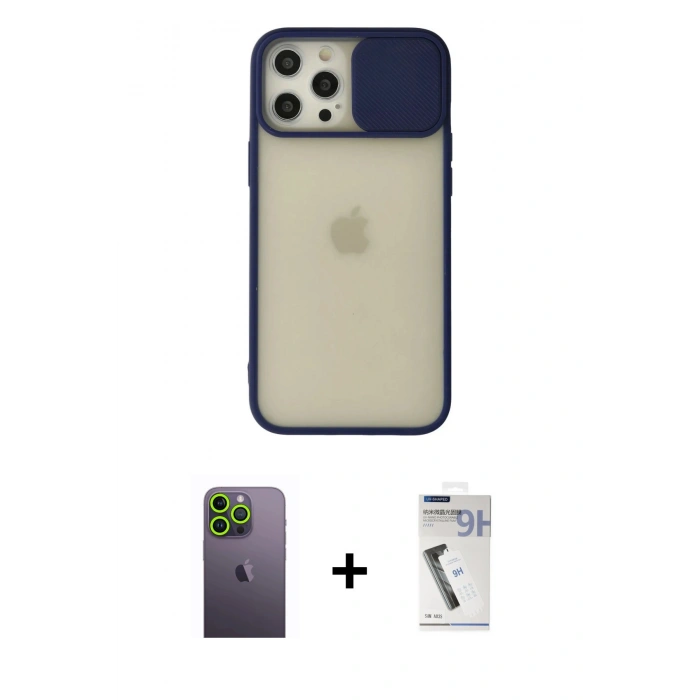 MARSİLYAN™- iPhone 12 Pro Max Kılıf Vadi Çizgi - Şeffaf Uv Polymer Nano Ekran Koruyucu + Neon Fosforlu Kamera Lens - YL