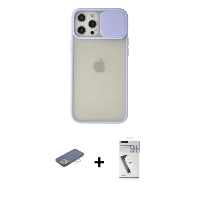 MARSİLYAN™- iPhone 12 Pro Max Kılıf Vadi Çizgi - Şeffaf Uv Polymer Nano Ekran Koruyucu + Renkli Kamera Lens Koruma Cam - YL