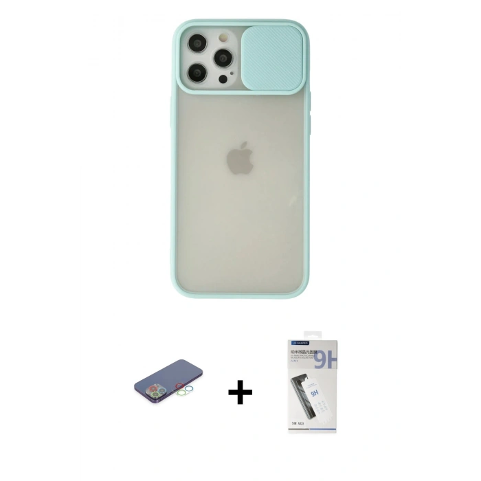 MARSİLYAN™- iPhone 12 Pro Max Kılıf Vadi Çizgi - Şeffaf Uv Polymer Nano Ekran Koruyucu + Renkli Kamera Lens Koruma Cam - MI