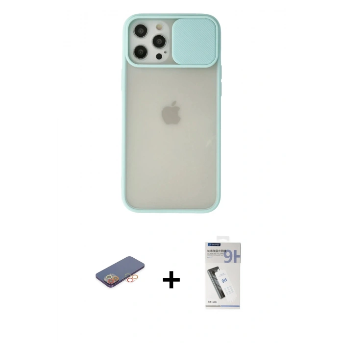 MARSİLYAN™- iPhone 12 Pro Max Kılıf Vadi Çizgi - Şeffaf Uv Polymer Nano Ekran Koruyucu + Renkli Kamera Lens Koruma Cam - TU