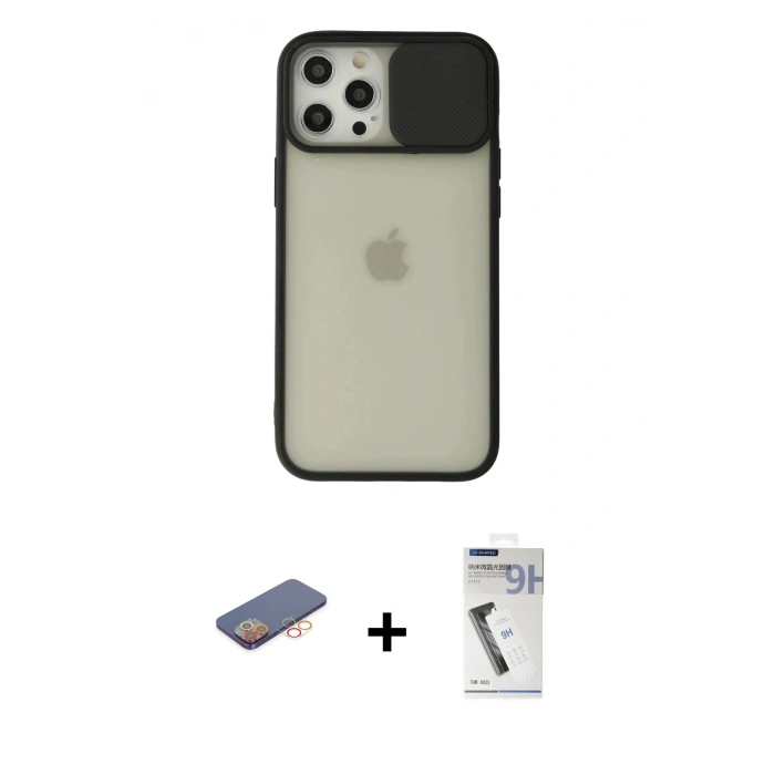 MARSİLYAN™- iPhone 12 Pro Max Kılıf Vadi Çizgi - Şeffaf Uv Polymer Nano Ekran Koruyucu + Renkli Kamera Lens Koruma Cam - TU