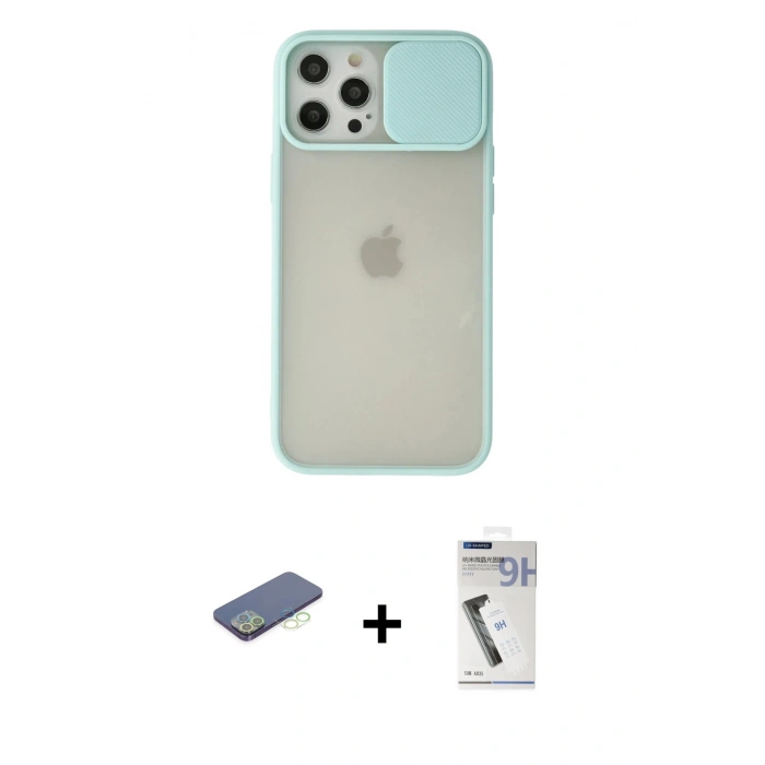 MARSİLYAN™- iPhone 12 Pro Max Kılıf Vadi Çizgi - Şeffaf Uv Polymer Nano Ekran Koruyucu + Renkli Kamera Lens Koruma Cam - YL