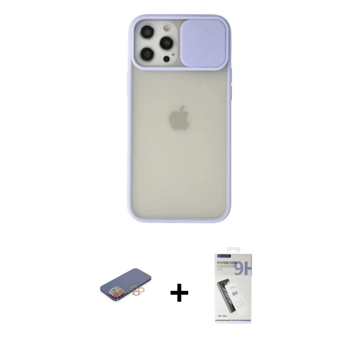 MARSİLYAN™- iPhone 12 Pro Max Kılıf Vadi Çizgi - Şeffaf Uv Polymer Nano Ekran Koruyucu + Renkli Kamera Lens Koruma Cam - TU