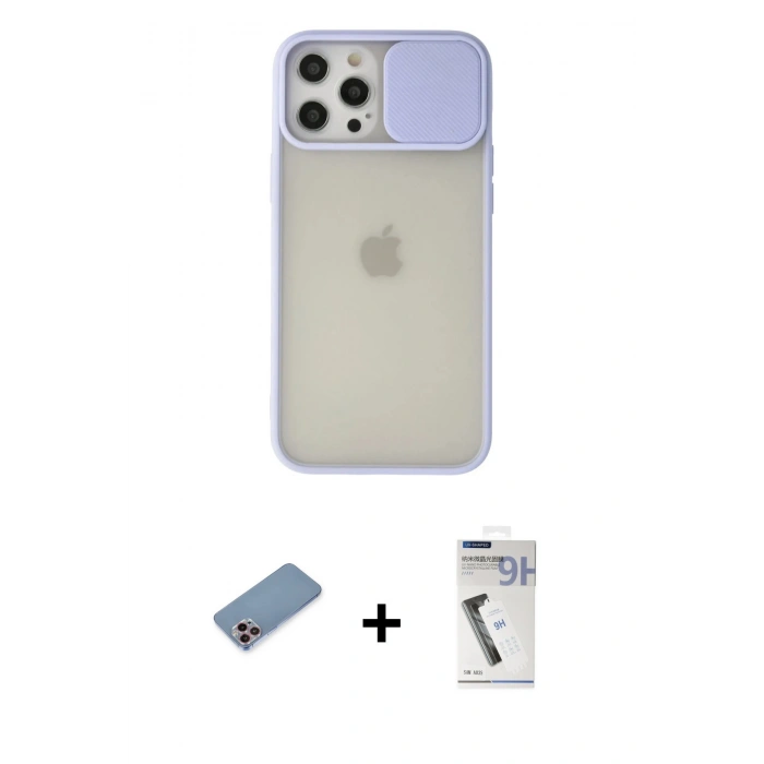 MARSİLYAN™- iPhone 12 Pro Max Kılıf Vadi Çizgi - Şeffaf Uv Polymer Nano Ekran Koruyucu + Shine Kamera Lens Koruma Cam - PE
