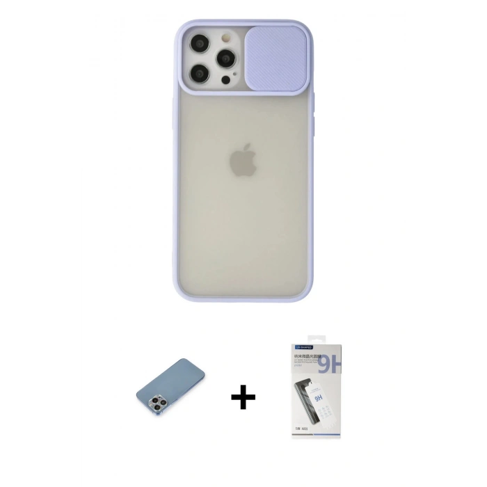 MARSİLYAN™- iPhone 12 Pro Max Kılıf Vadi Çizgi - Şeffaf Uv Polymer Nano Ekran Koruyucu + Shine Kamera Lens Koruma Cam - GI