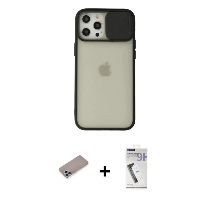 MARSİLYAN™- iPhone 12 Pro Max Kılıf Vadi Çizgi - Şeffaf Uv Polymer Nano Ekran Koruyucu + Shine Kamera Lens Koruma Cam - SABE