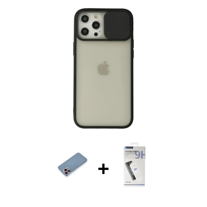 MARSİLYAN™- iPhone 12 Pro Max Kılıf Vadi Çizgi - Şeffaf Uv Polymer Nano Ekran Koruyucu + Shine Kamera Lens Koruma Cam - PE