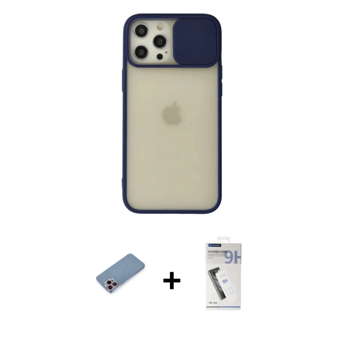 MARSİLYAN™- iPhone 12 Pro Max Kılıf Vadi Çizgi - Şeffaf Uv Polymer Nano Ekran Koruyucu + Shine Kamera Lens Koruma Cam - PE