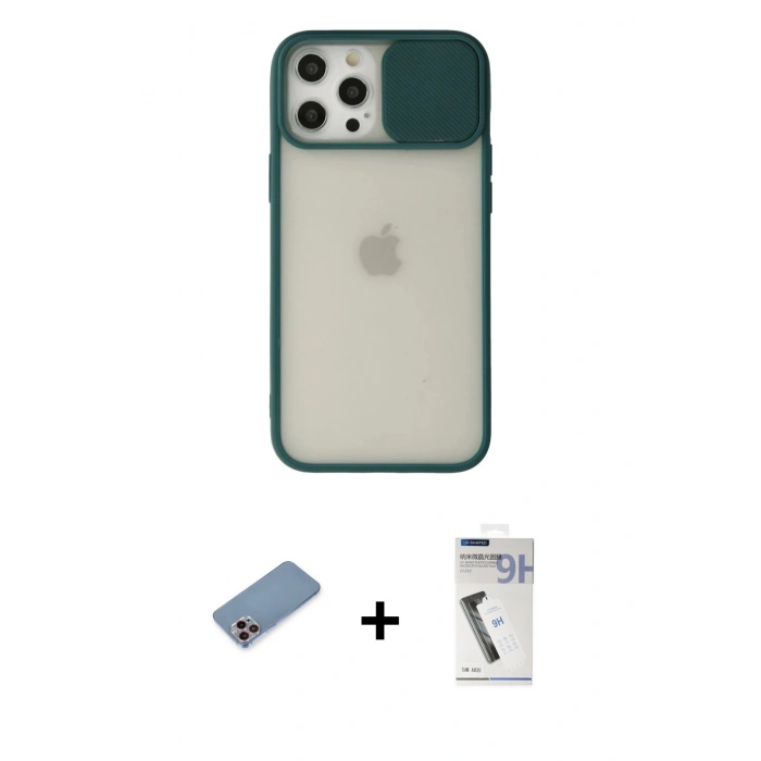 MARSİLYAN™- iPhone 12 Pro Max Kılıf Vadi Çizgi - Şeffaf Uv Polymer Nano Ekran Koruyucu + Shine Kamera Lens Koruma Cam - PE
