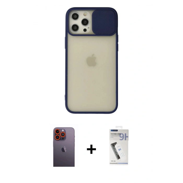 MARSİLYAN™- iPhone 12 Pro Max Kılıf Vadi Çizgi - Şeffaf Uv Polymer Nano Ekran Koruyucu + Turuncu Neon Fosforlu Kamera Lens
