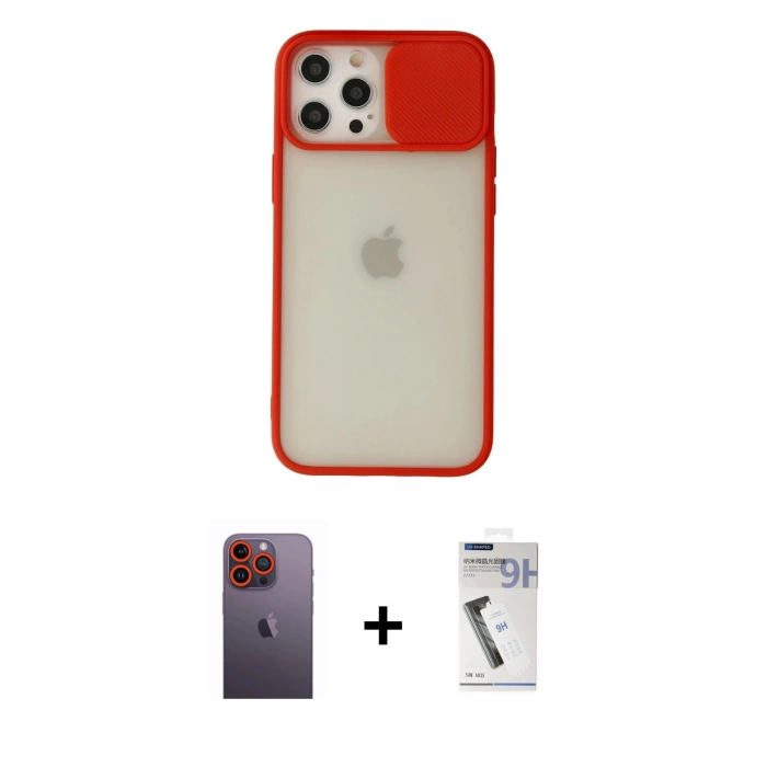 MARSİLYAN™- iPhone 12 Pro Max Kılıf Vadi Çizgi - Şeffaf Uv Polymer Nano Ekran Koruyucu + Turuncu Neon Fosforlu Kamera Lens