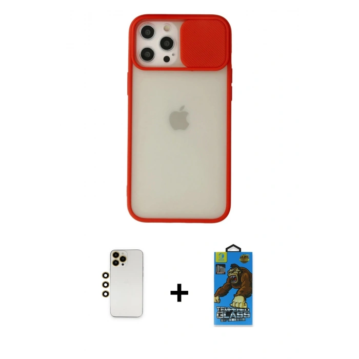 MARSİLYAN™- iPhone 12 Pro Max Kılıf Vadi Çizgi - Siyah 18D Cam Ekran Koruyucu + Shine Kamera Lens - GD