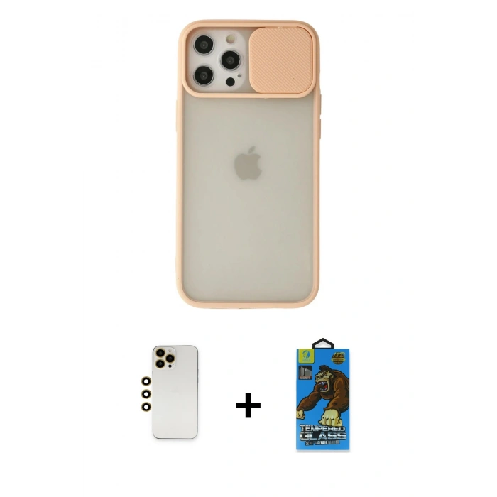 MARSİLYAN™- iPhone 12 Pro Max Kılıf Vadi Çizgi - Siyah 18D Cam Ekran Koruyucu + Shine Kamera Lens - GD