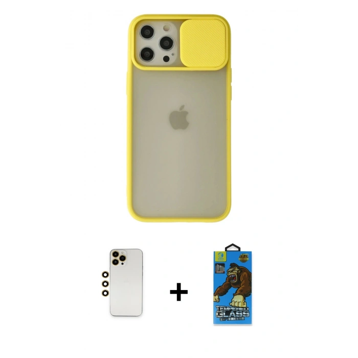 MARSİLYAN™- iPhone 12 Pro Max Kılıf Vadi Çizgi - Siyah 18D Cam Ekran Koruyucu + Shine Kamera Lens - GD
