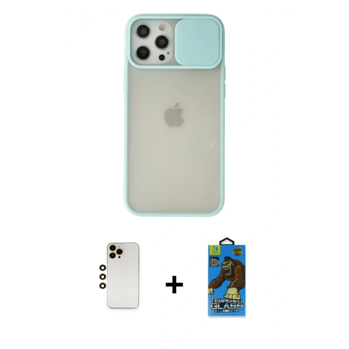 MARSİLYAN™- iPhone 12 Pro Max Kılıf Vadi Çizgi - Siyah 18D Cam Ekran Koruyucu + Shine Kamera Lens - GD