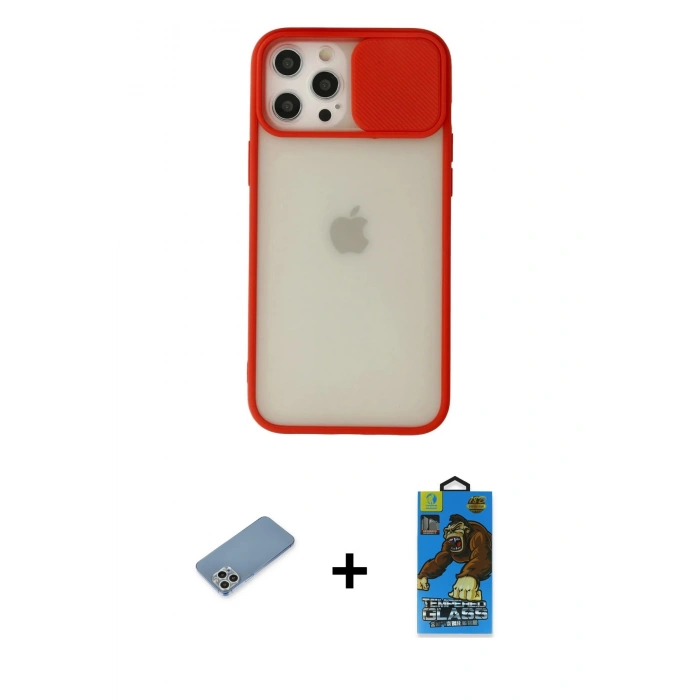 MARSİLYAN™- iPhone 12 Pro Max Kılıf Vadi Çizgi - Siyah 18D Cam Ekran Koruyucu + Shine Kamera Lens Koruma Cam - GS